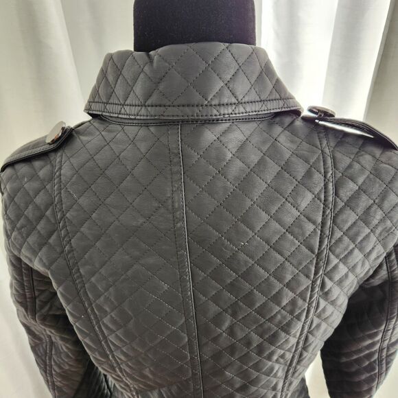 MONTANACO Faux Leather Jacket Womens Small Blank Quilted Peacoat Button Classic - Picture 9 of 14